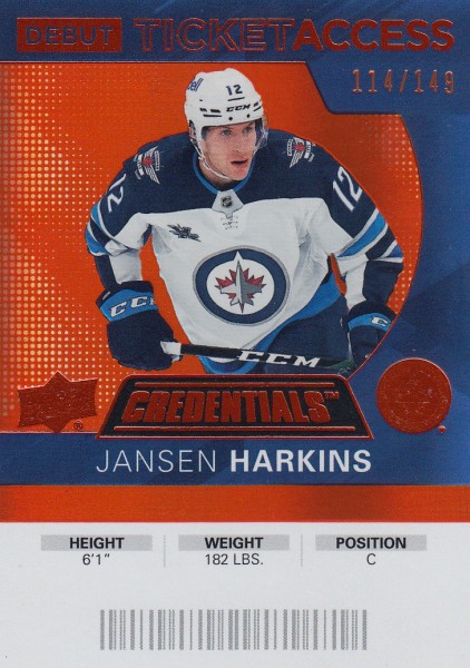 insert RC karta JANSEN HARKINS 20-21 Credentials Debut Ticket Access Orange /149